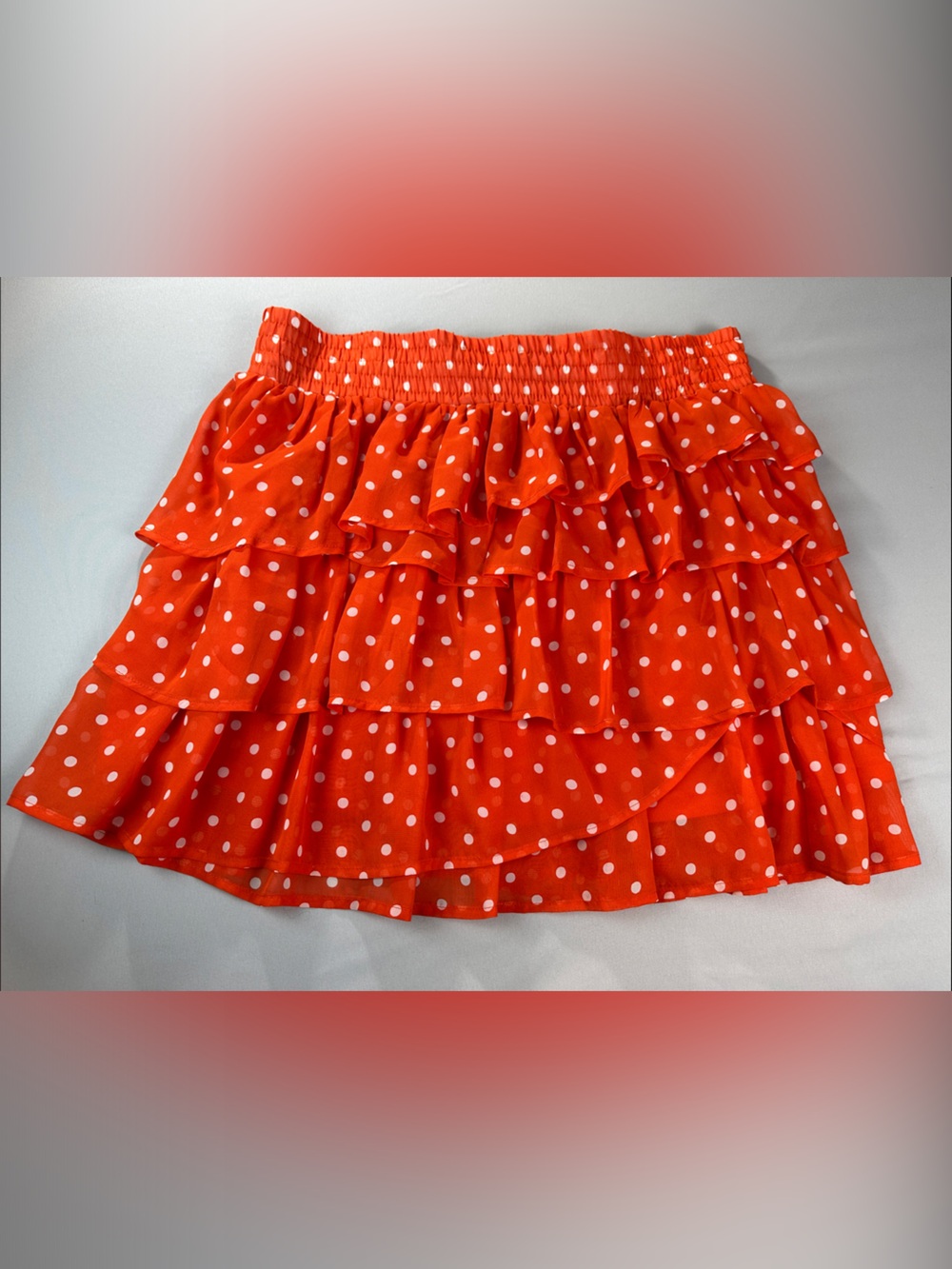 Maurices Skirt XL Short Orange Polka Dot Ruffle A-Line Lined